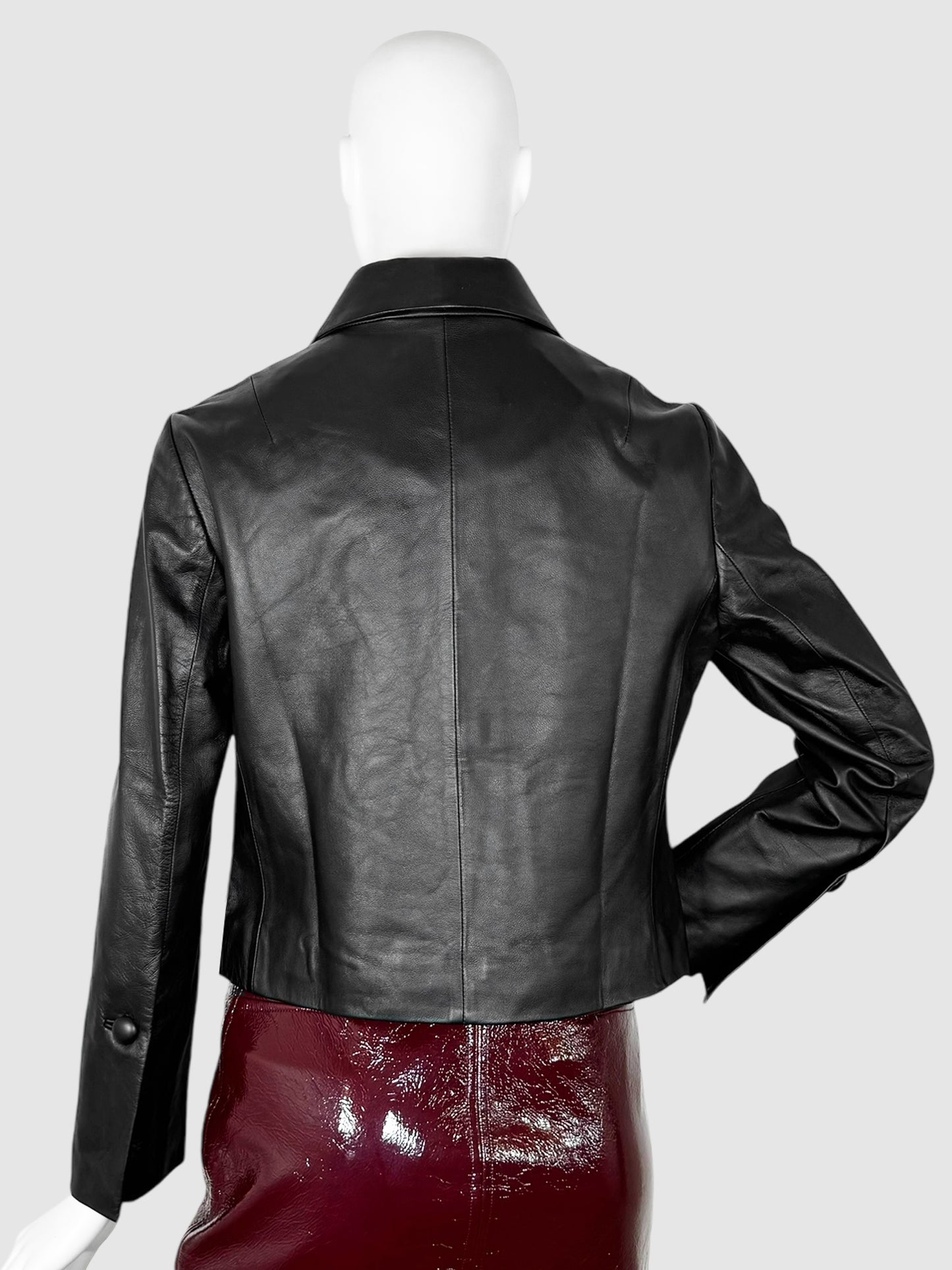 Cropped Button-Up Leather Jacket - Size 4