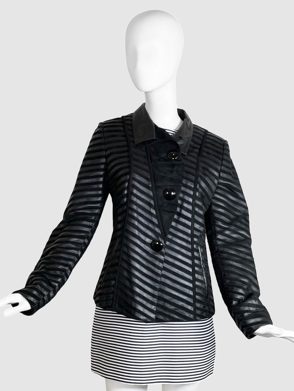 Leather and Suede Stripe Jacket - Size M