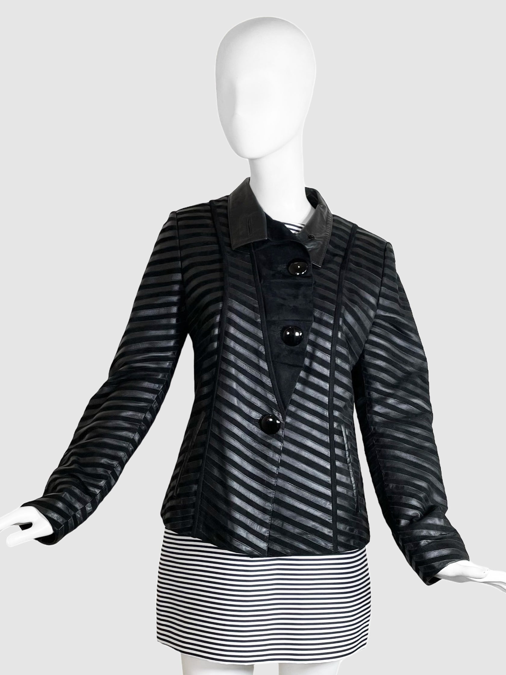 Leather and Suede Stripe Jacket - Size M
