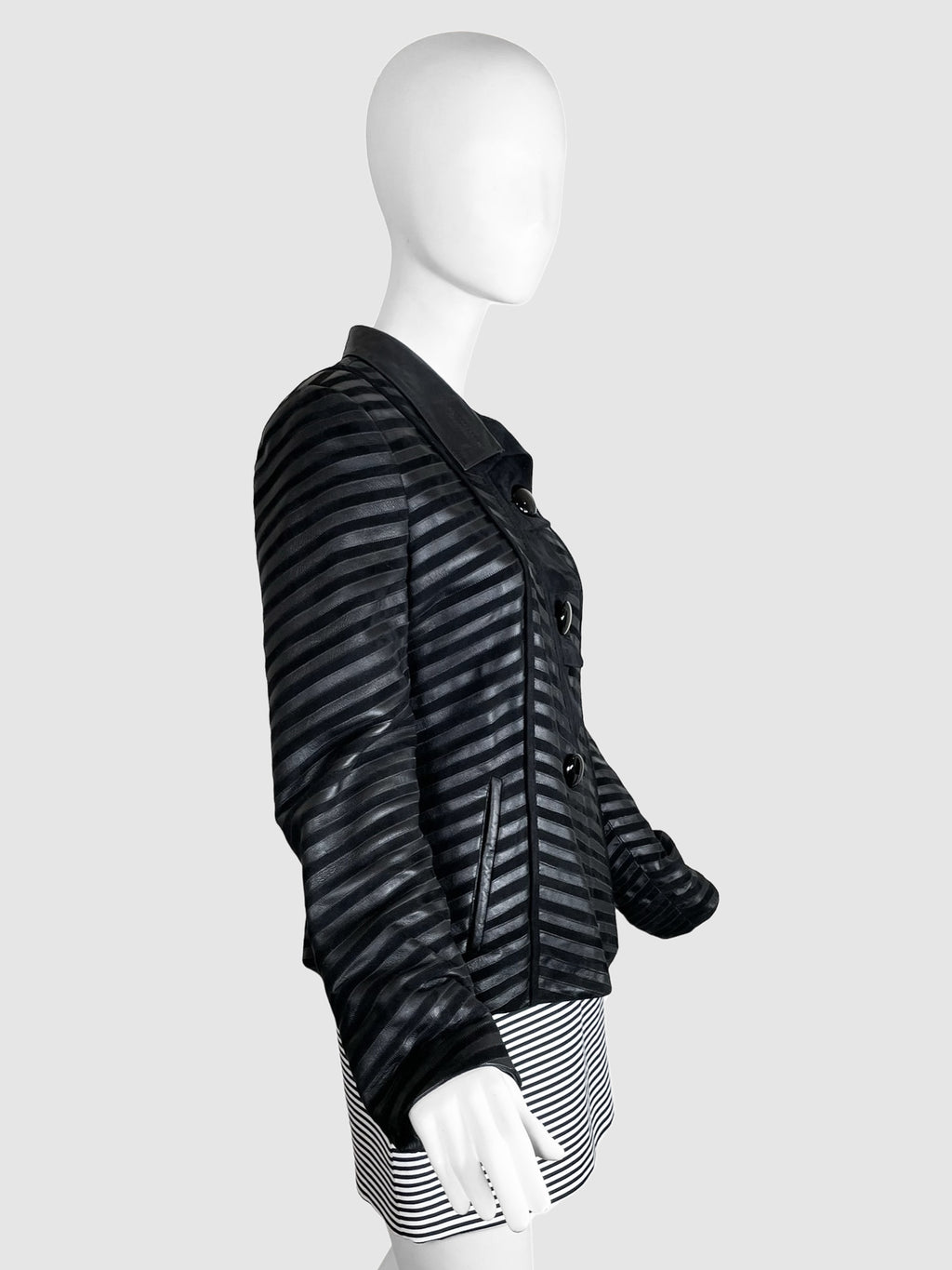 Leather and Suede Stripe Jacket - Size M