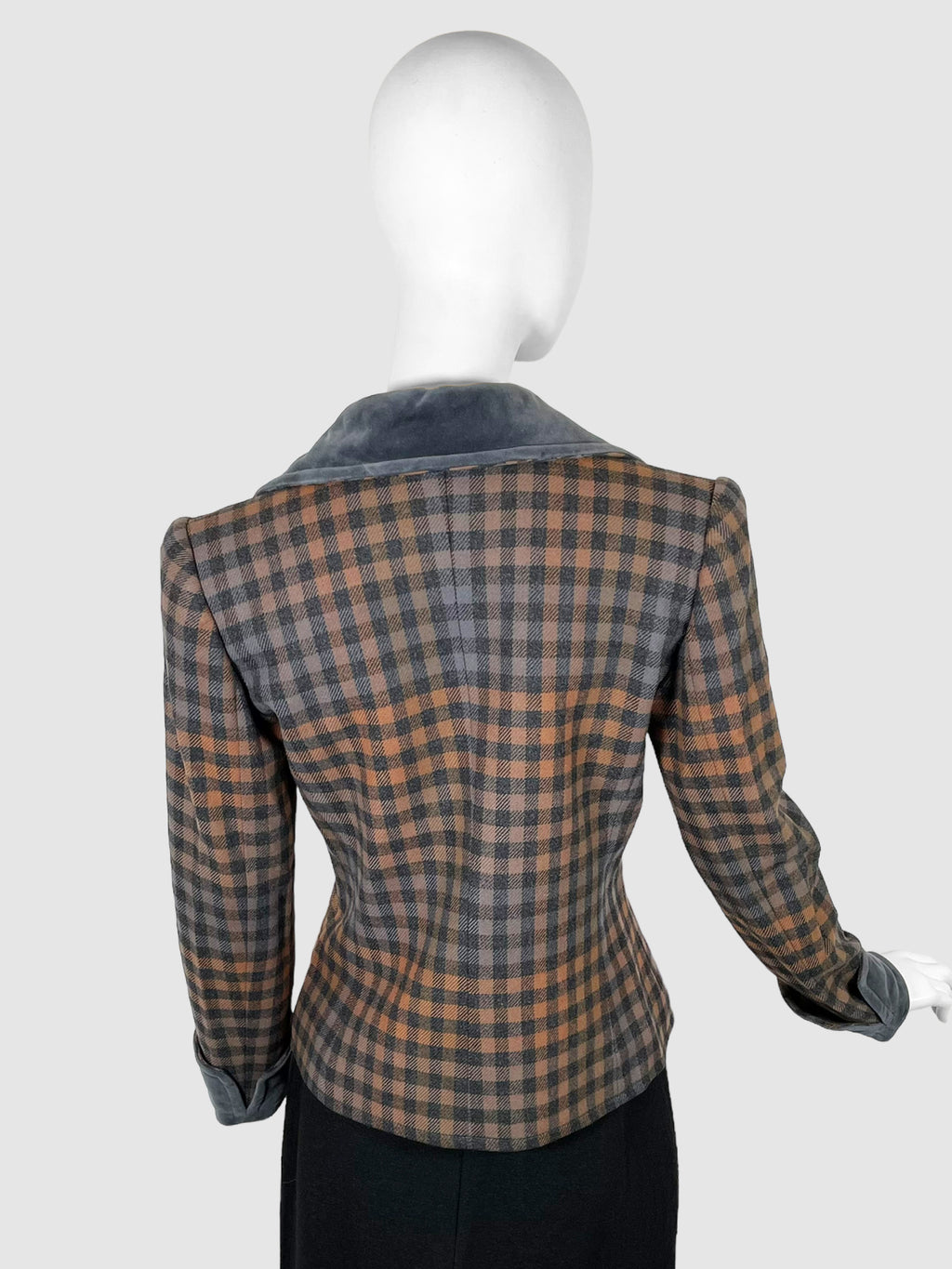 Gingham Double-Breasted Wool Jacket - Size 38