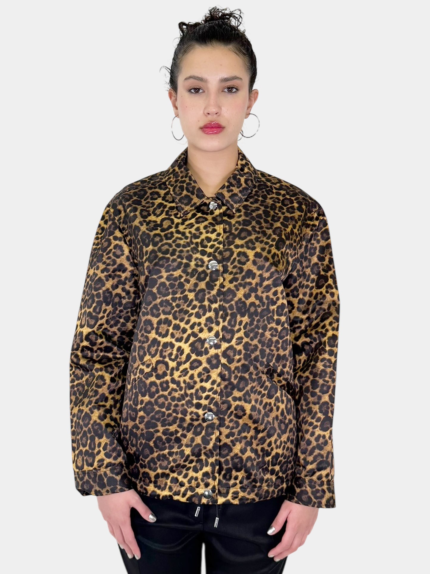 Alexander Wang Brown and Black Leopard Print Snap Button-Up Jacket, Size 10 Luxury Designer Consignment Secondhand Toronto 