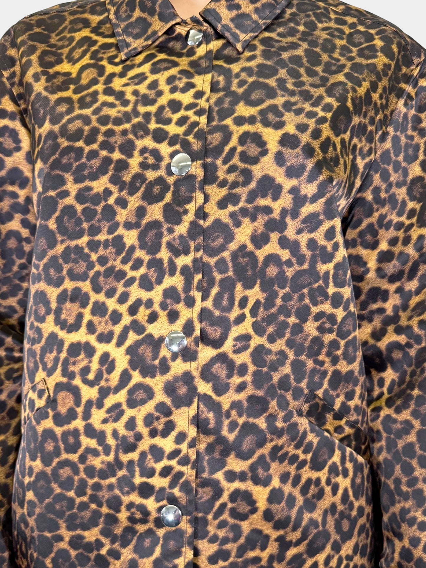 Leopard Print Button-Up Jacket - Size 10