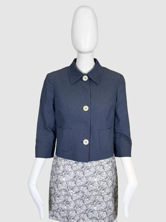 Cropped Denim Button-Up Jacket - Size 40