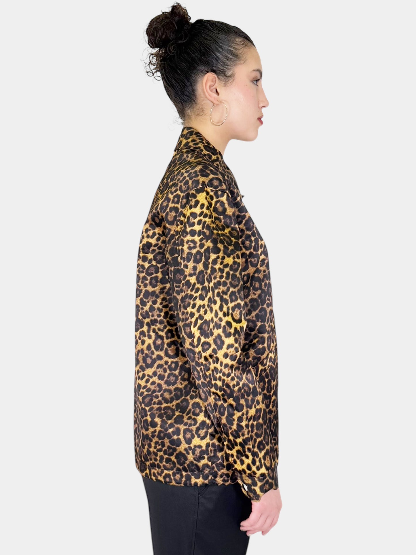 Leopard Print Button-Up Jacket - Size 10