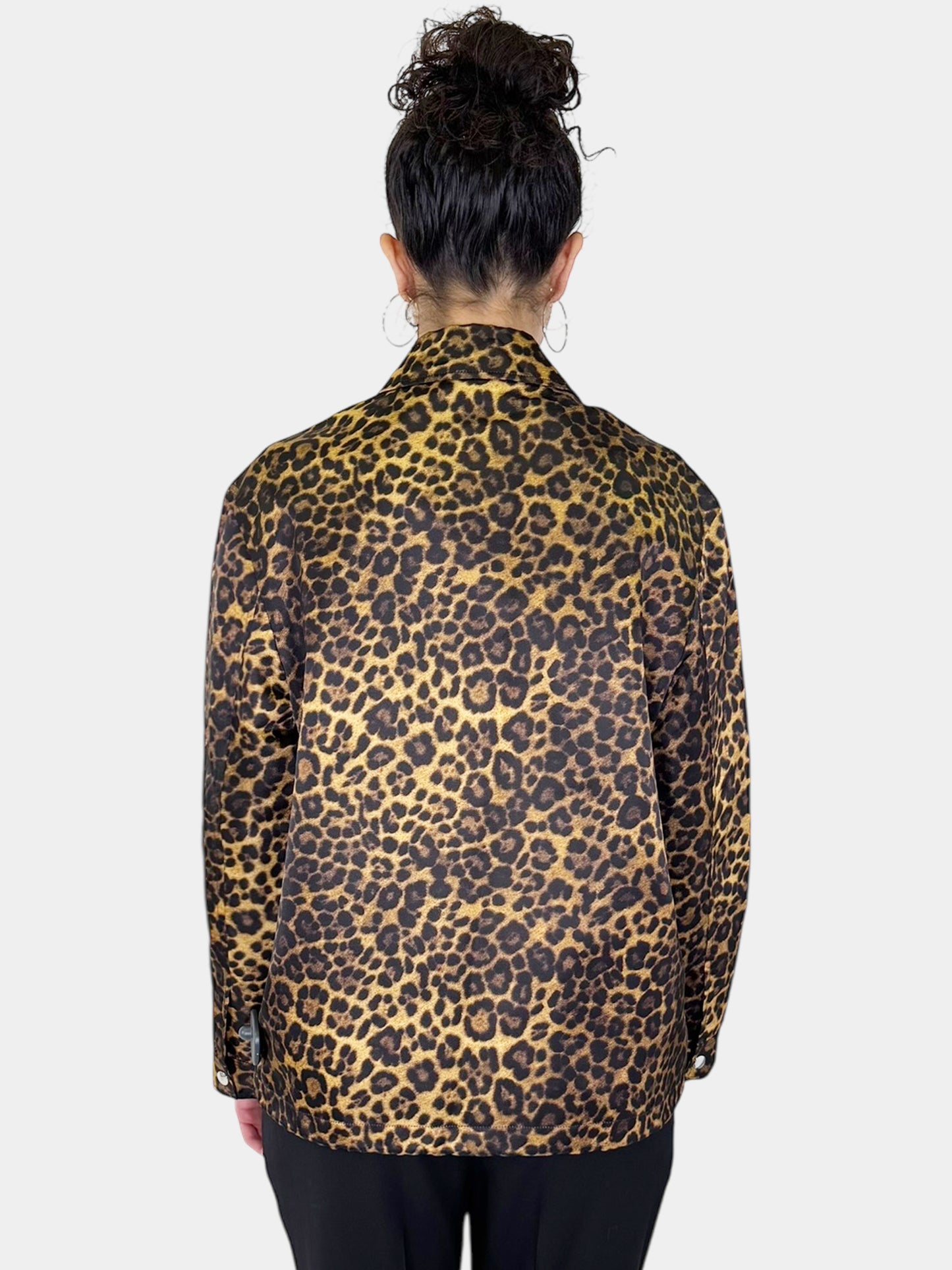 Leopard Print Button-Up Jacket - Size 10