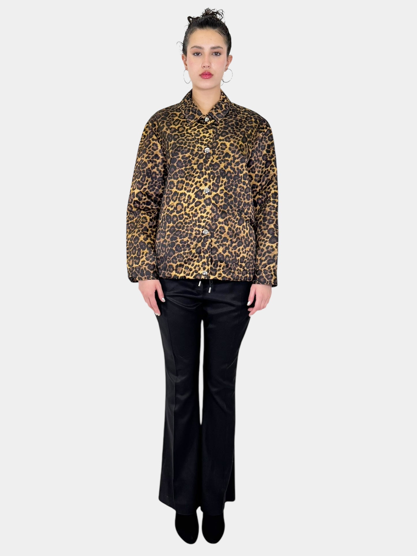 Leopard Print Button-Up Jacket - Size 10