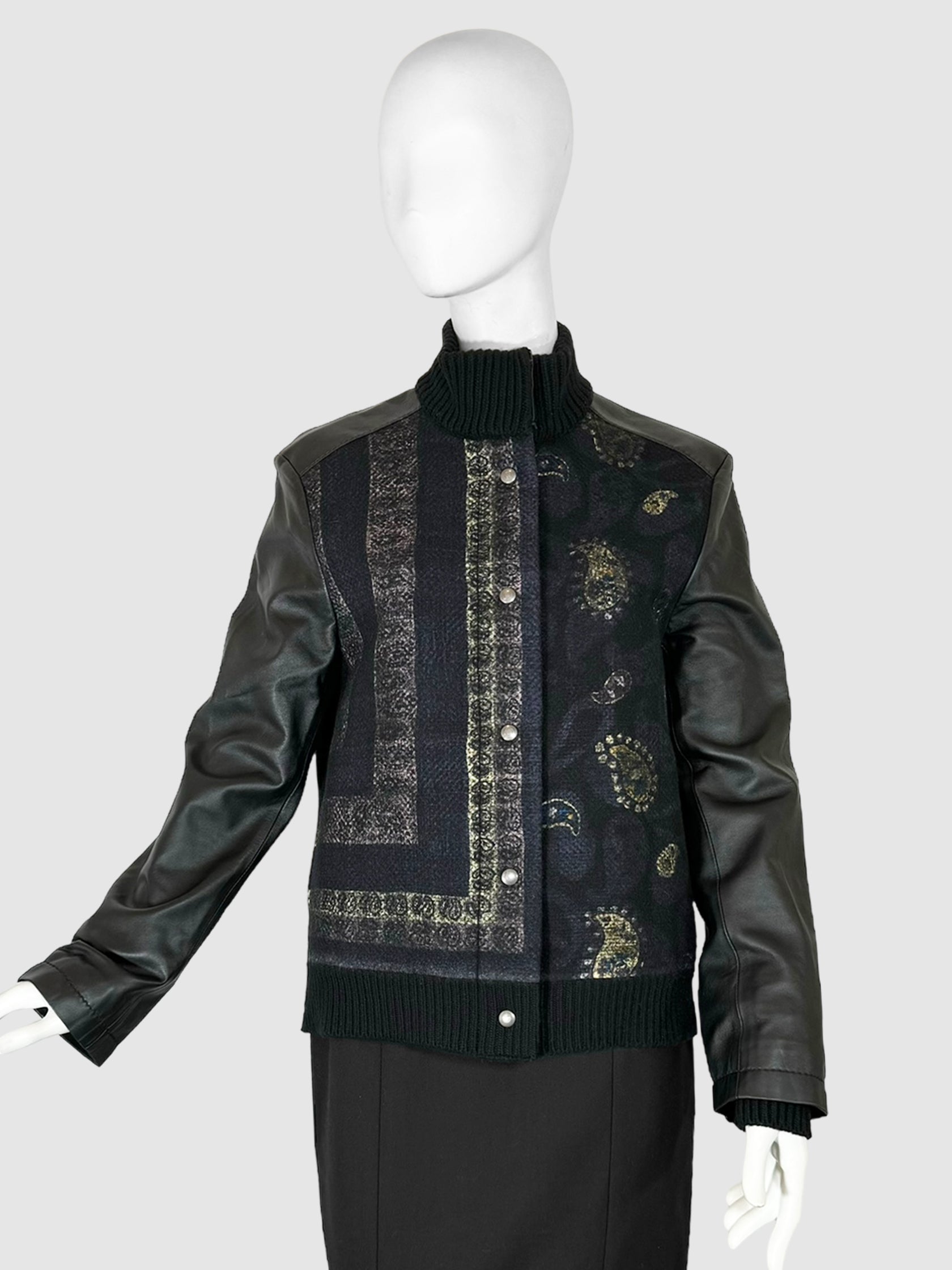 Wool Jacket with Leather Sleeves - Size M/L