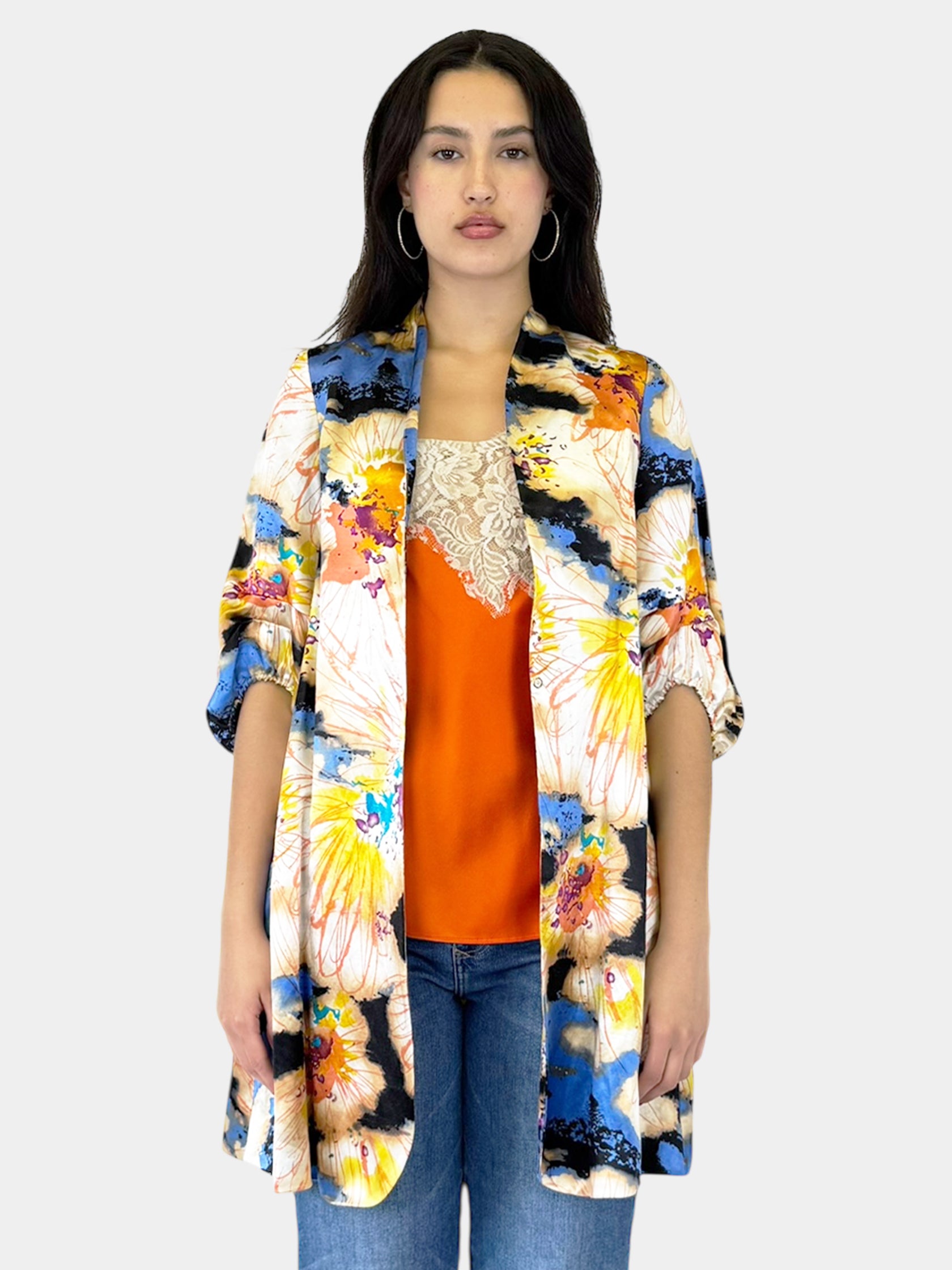 Abstract Floral Linen Coat