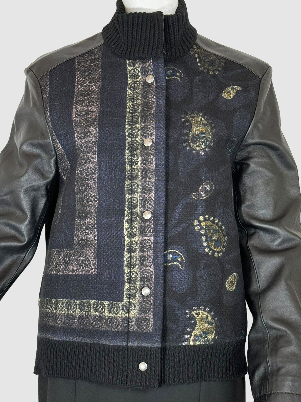 Wool Jacket with Leather Sleeves - Size M/L