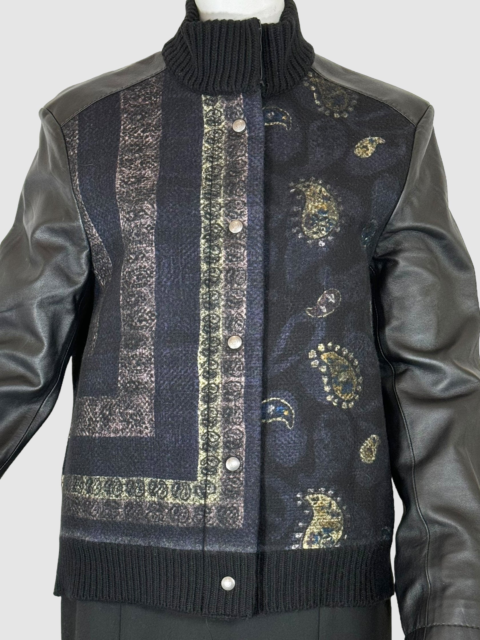 Wool Jacket with Leather Sleeves - Size M/L