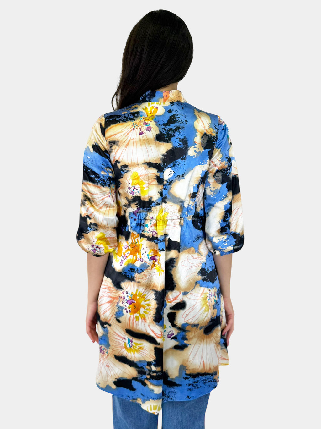 Abstract Floral Linen Coat