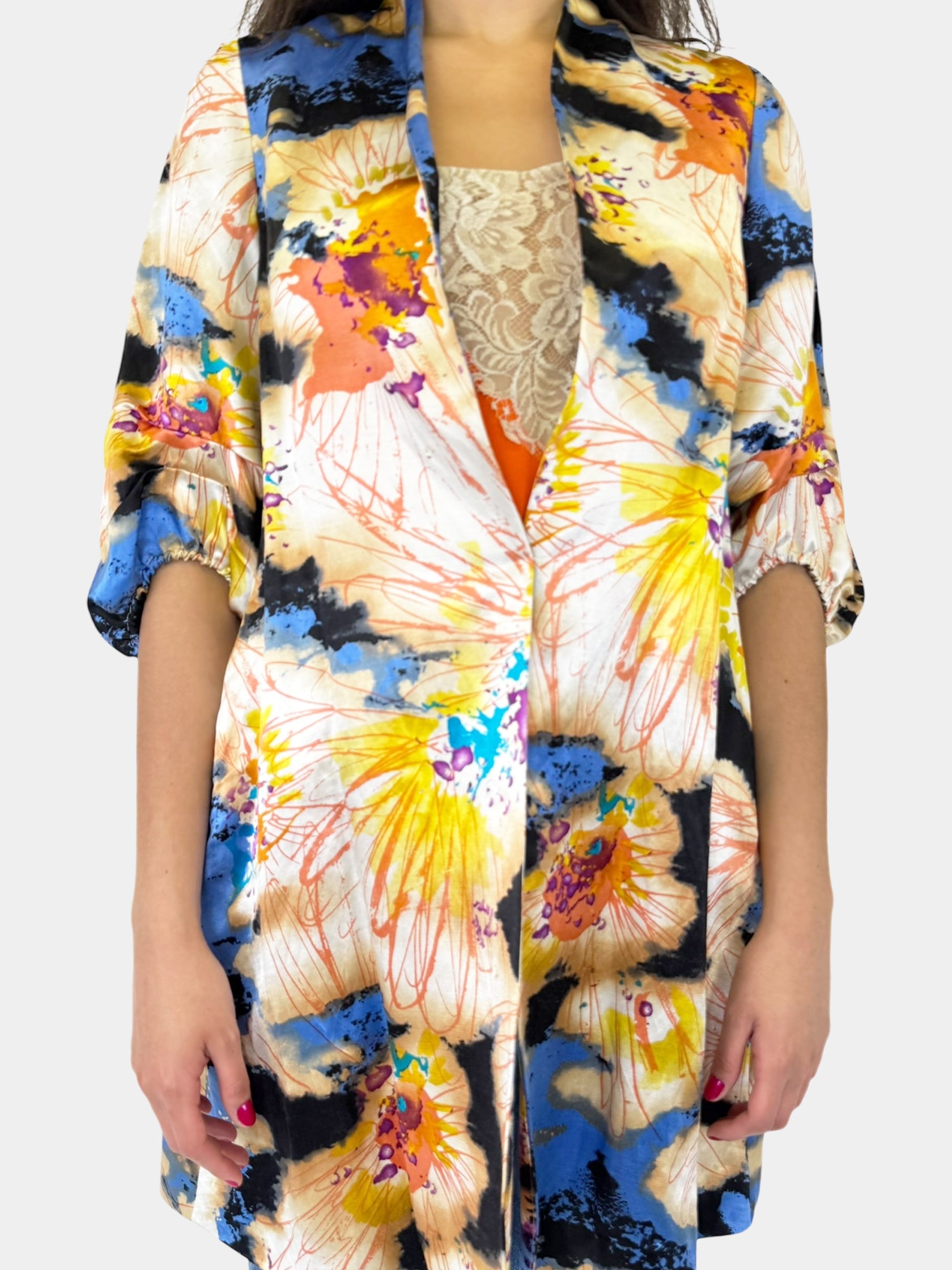 Abstract Floral Linen Coat