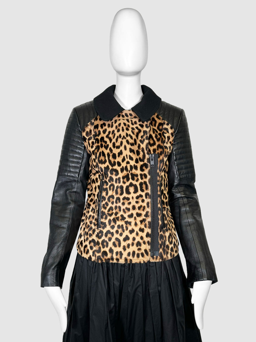 Leopard Print Leather Jacket - Size S
