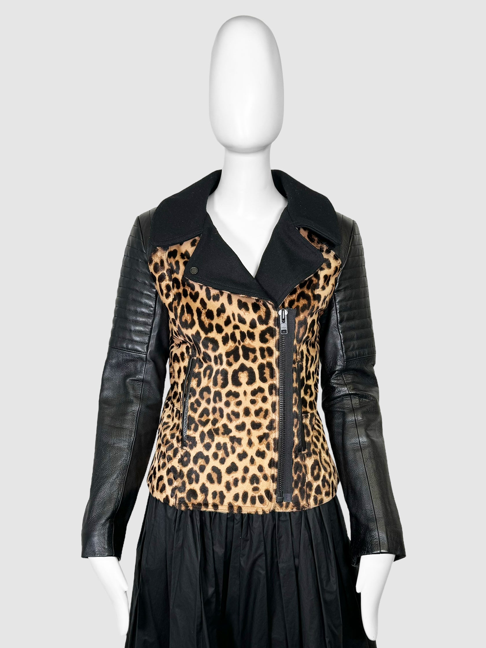 Leopard Print Leather Jacket - Size S