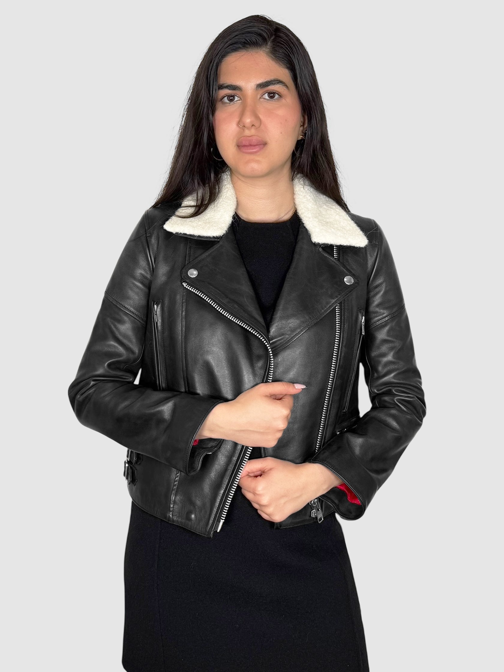 Shearling Collar Leather Jacket