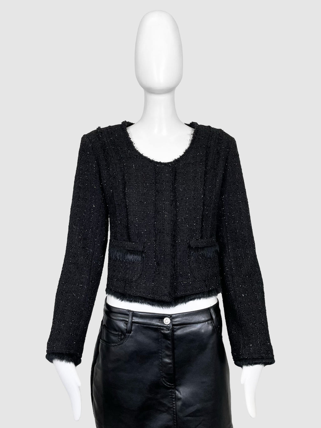 Tweed Faux Fur Trim Jacket - Size 44