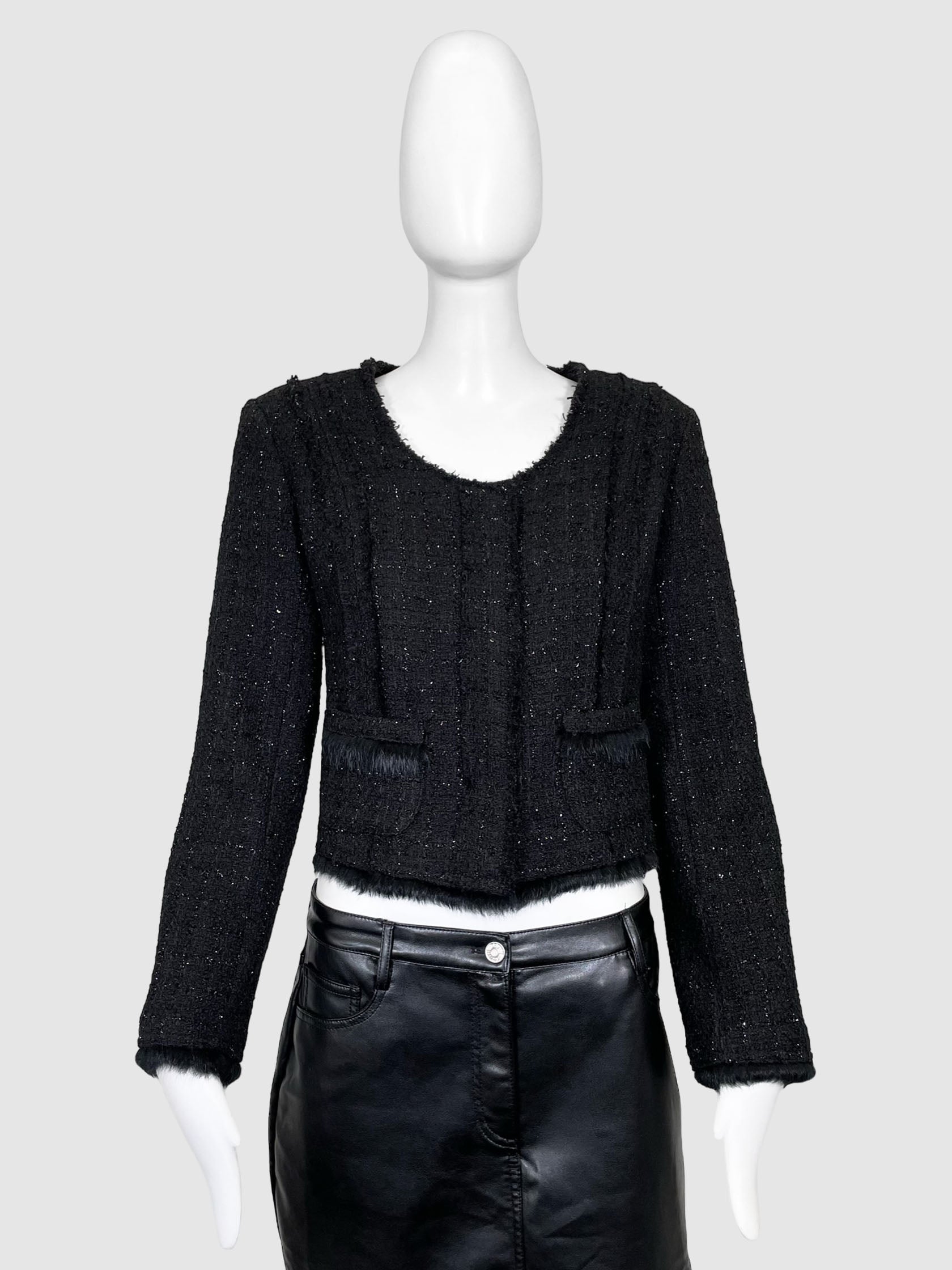 Tweed Faux Fur Trim Jacket - Size 44