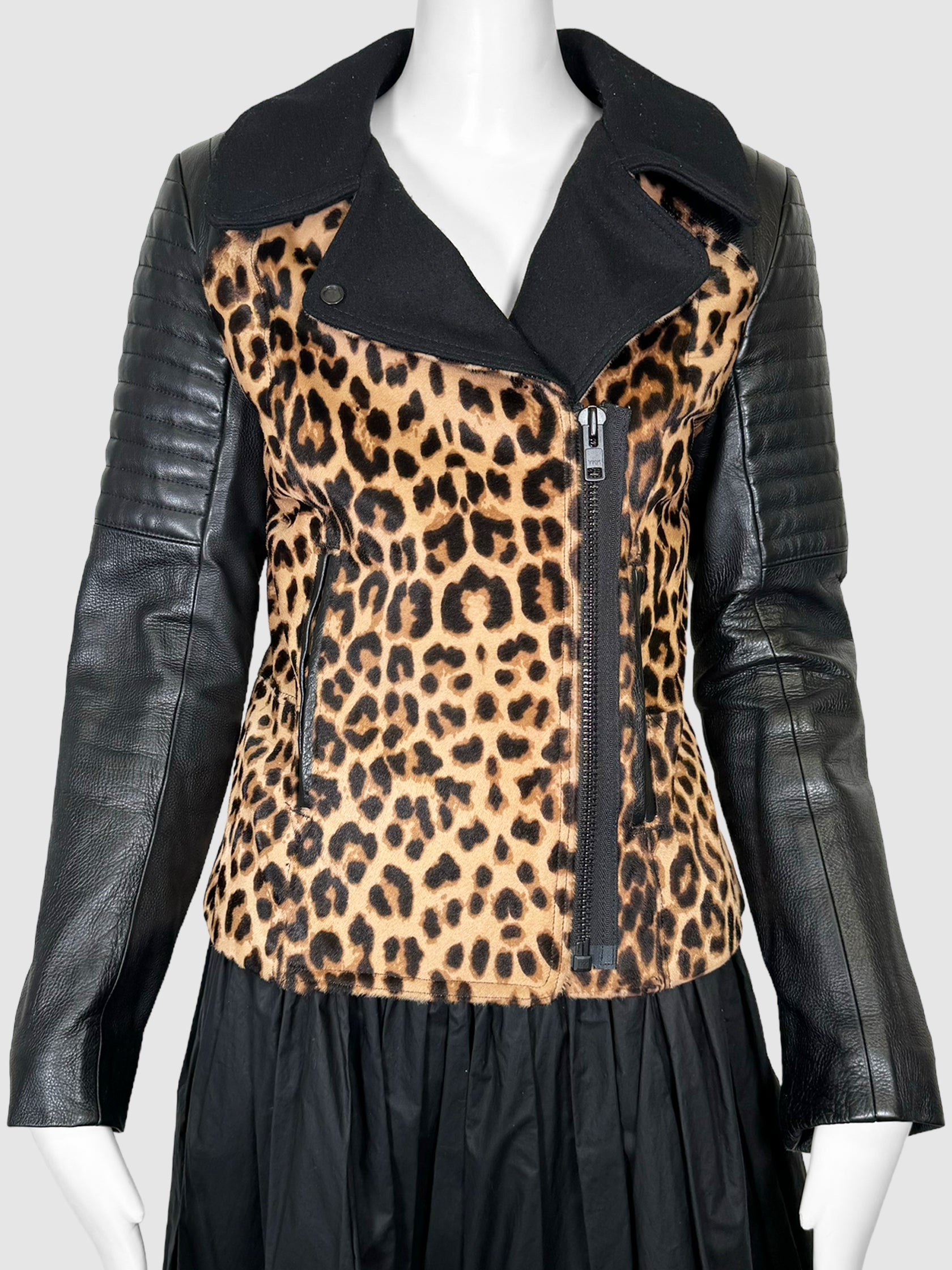 Leopard Print Leather Jacket - Size S