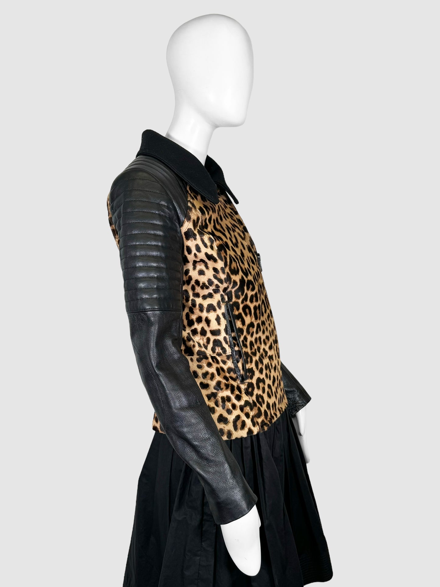 Leopard Print Leather Jacket - Size S