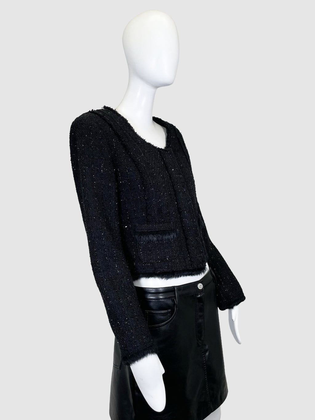 Tweed Faux Fur Trim Jacket - Size 44