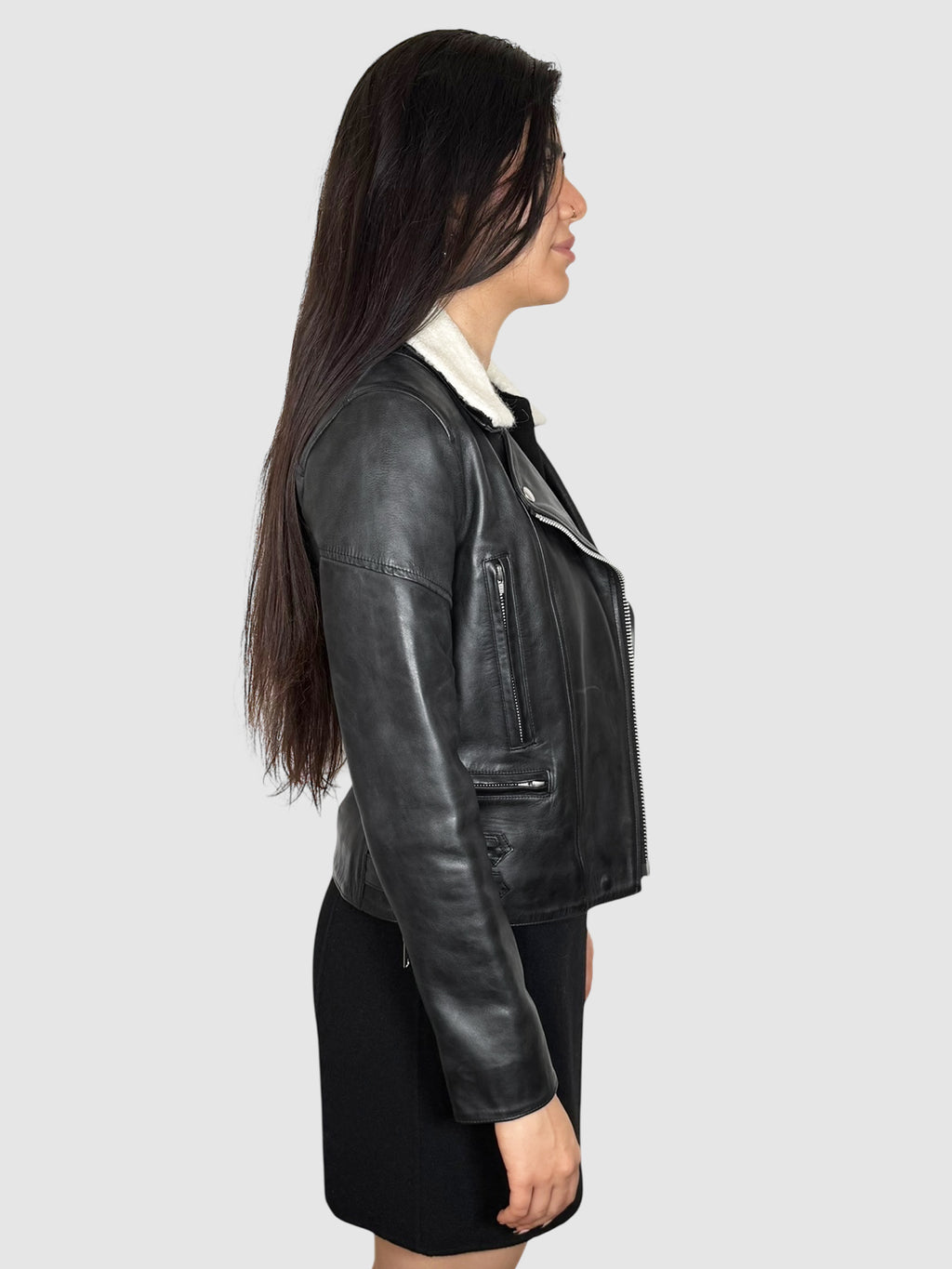 Shearling Collar Leather Jacket