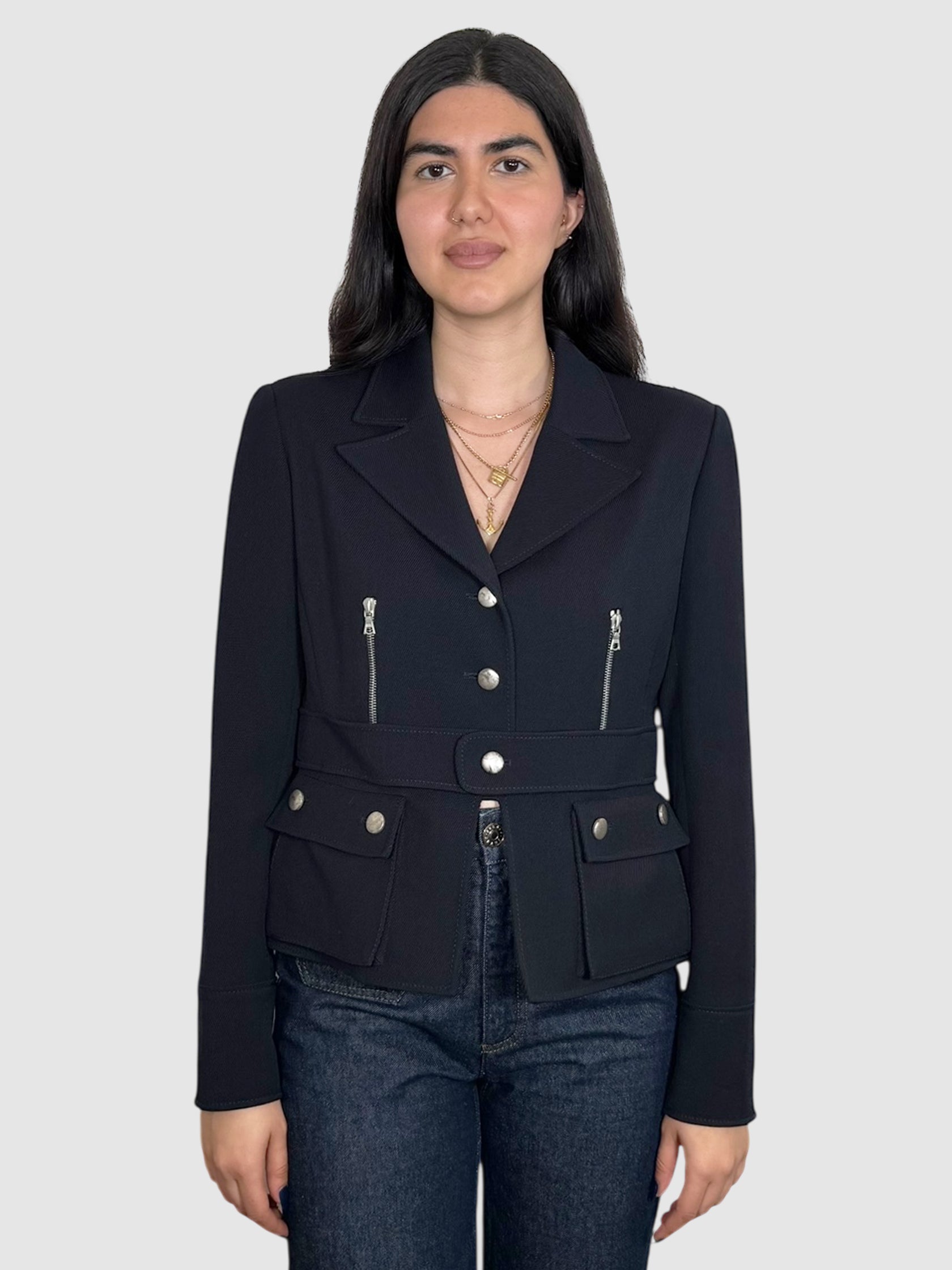 Zip Accent Wool Blazer