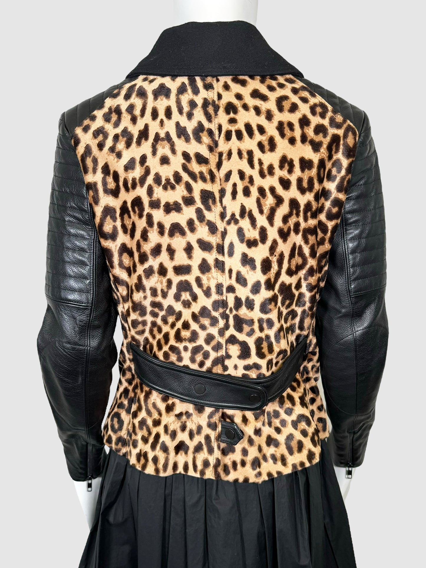 Leopard Print Leather Jacket - Size S