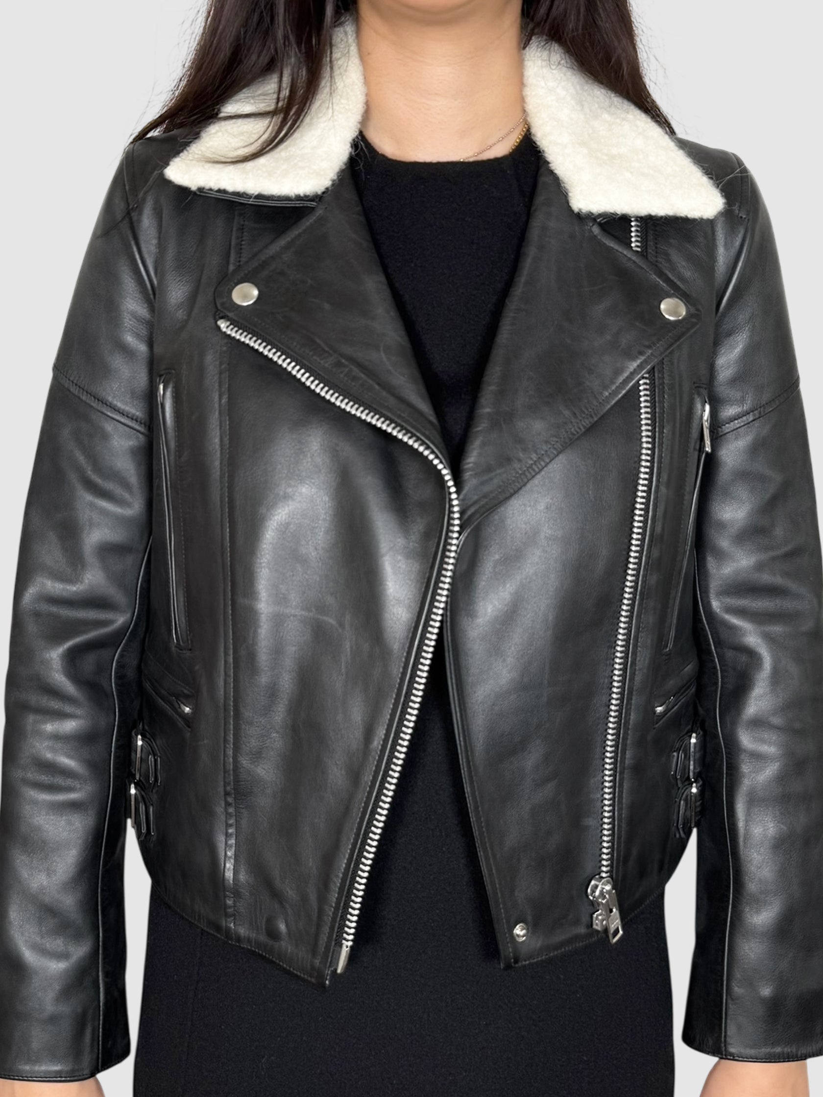Shearling Collar Leather Jacket