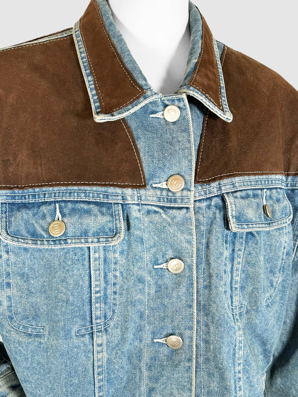 Cropped Suede Trim Denim Jacket - Size M/L