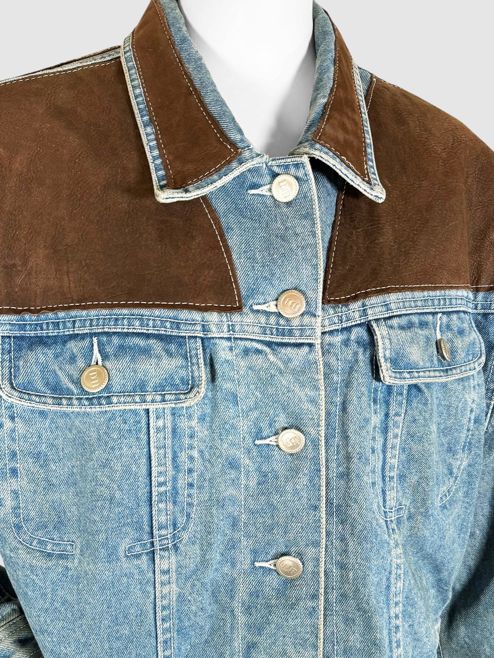 Cropped Suede Trim Denim Jacket - Size M/L