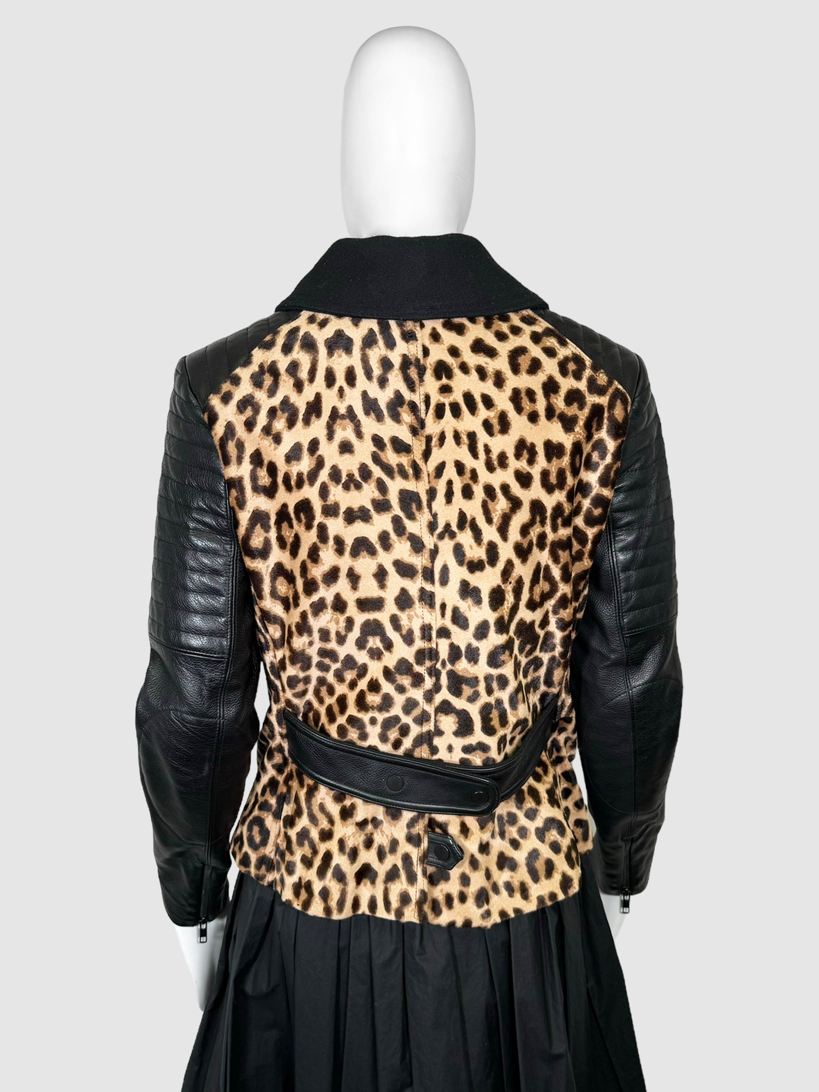 Leopard Print Leather Jacket - Size S