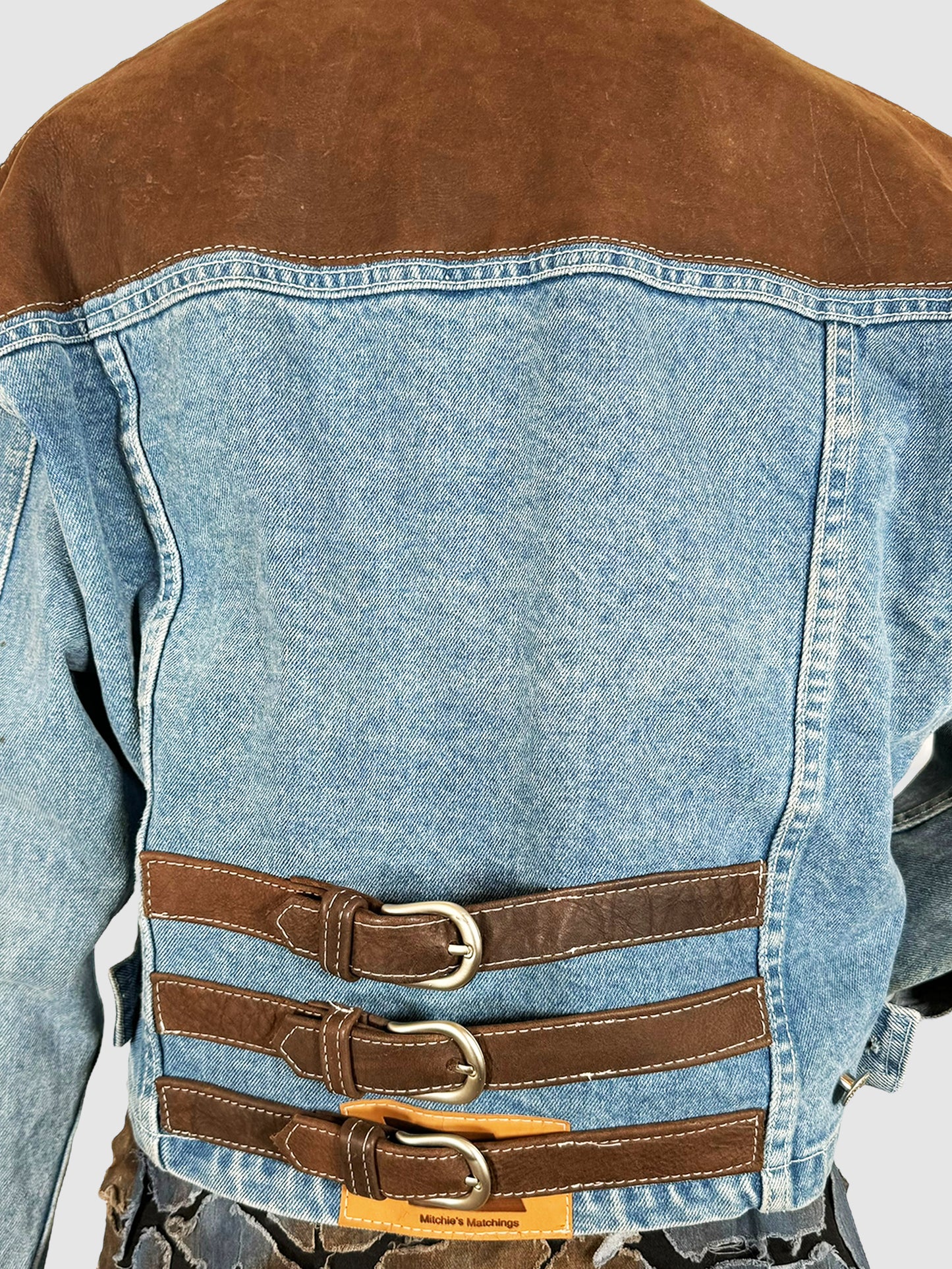 Cropped Suede Trim Denim Jacket - Size M/L