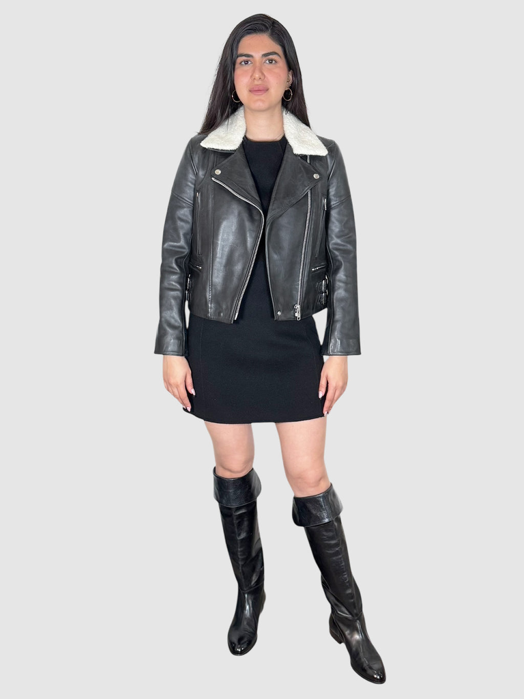 Shearling Collar Leather Jacket