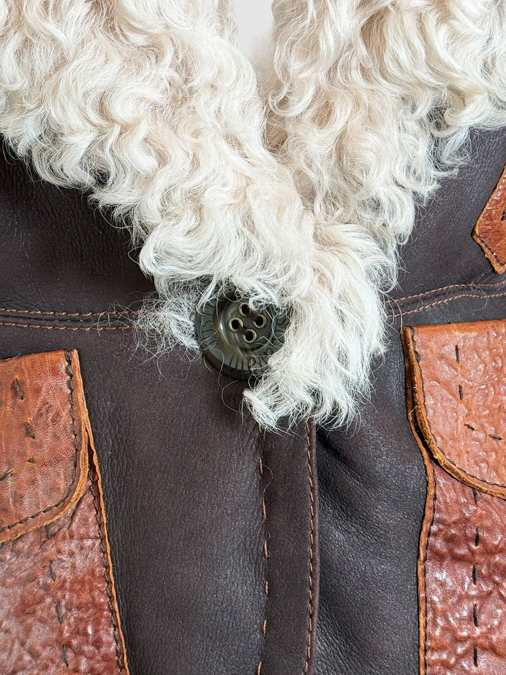 Just Cavalli Leather Jacket with Sherpa Collar - Size S