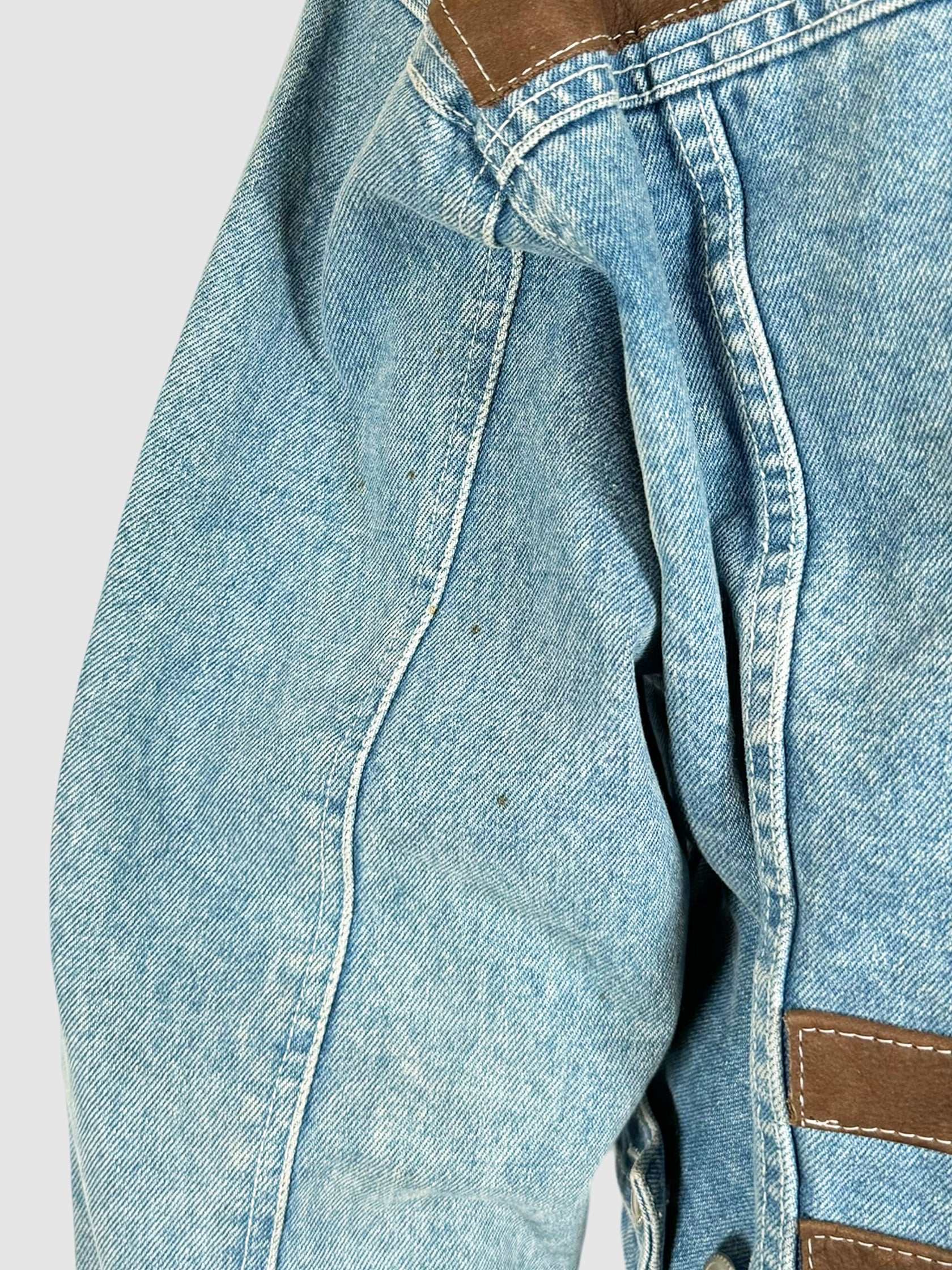 Cropped Suede Trim Denim Jacket - Size M/L