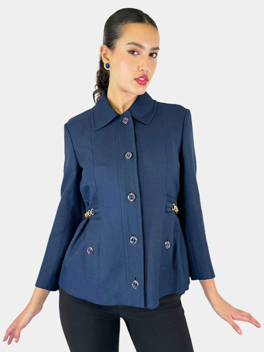 Button-Up Blazer with Decorative Chain - Size 40