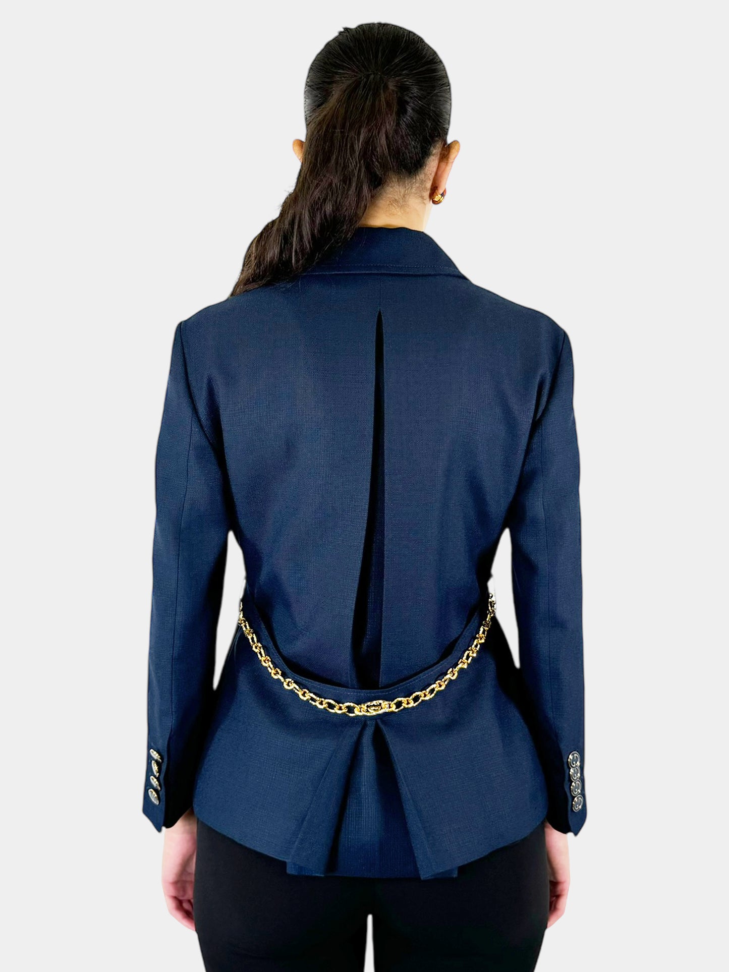 Button-Up Blazer with Decorative Chain - Size 40