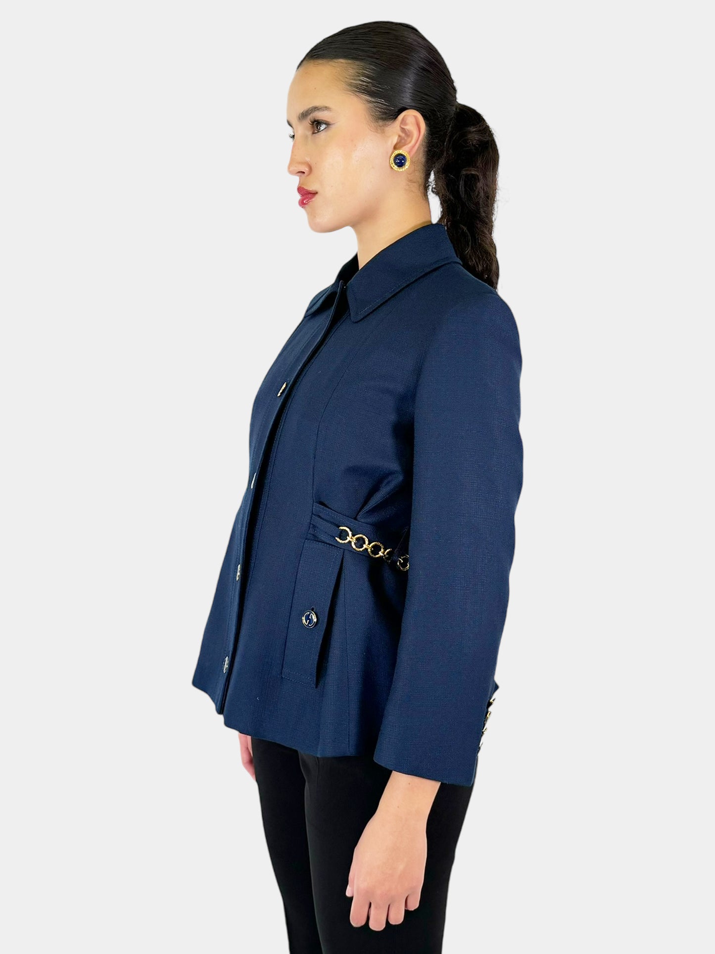 Button-Up Blazer with Decorative Chain - Size 40