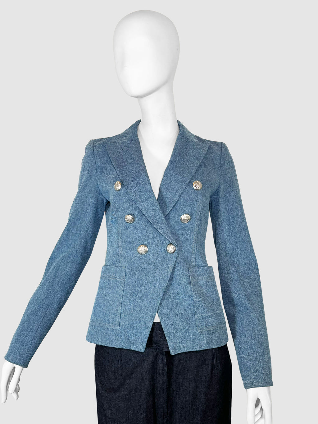 Double-Breasted Denim Blazer - Size 4