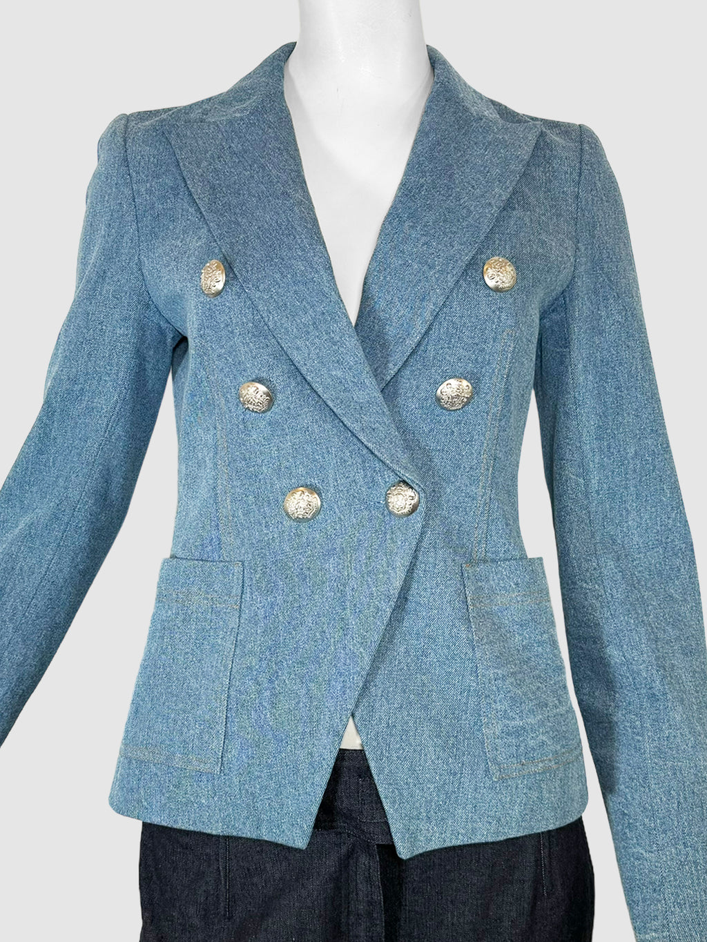 Double-Breasted Denim Blazer - Size 4
