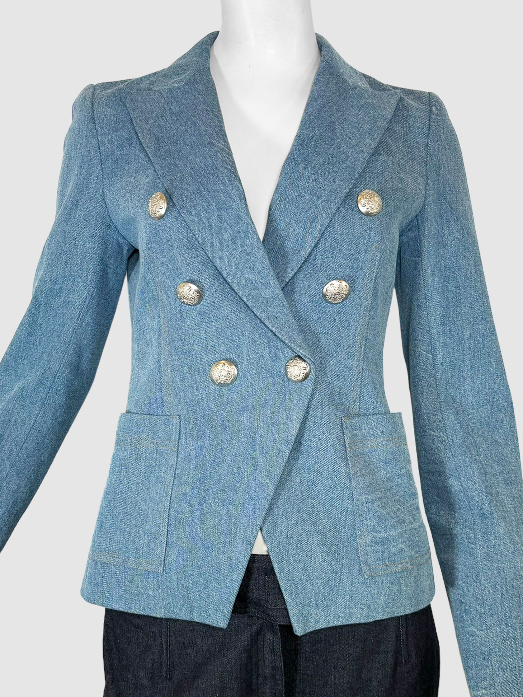 Double-Breasted Denim Blazer - Size 4