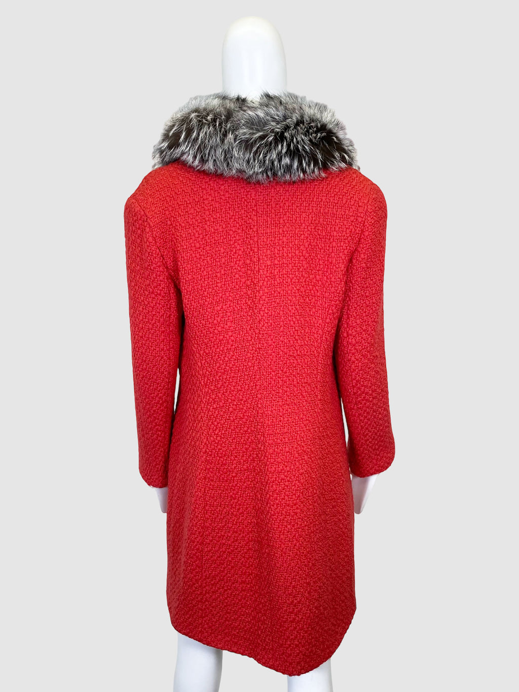 Knitted Coat with Fur Trim Collar - Size 44