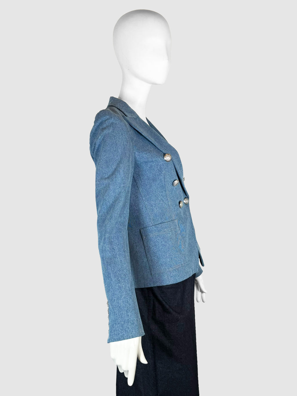 Double-Breasted Denim Blazer - Size 4