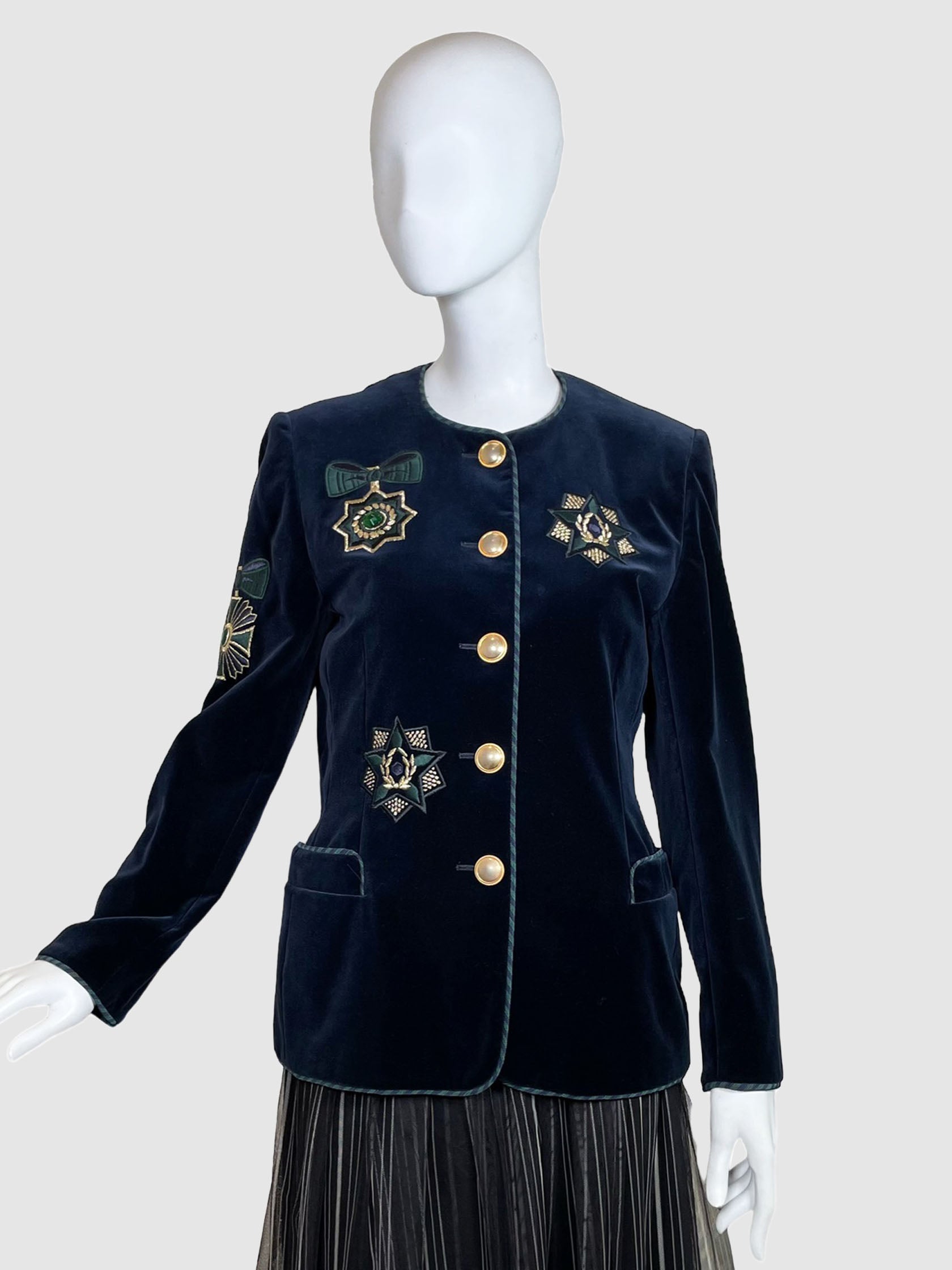 Velvet Button-Up Jacket - Size 38