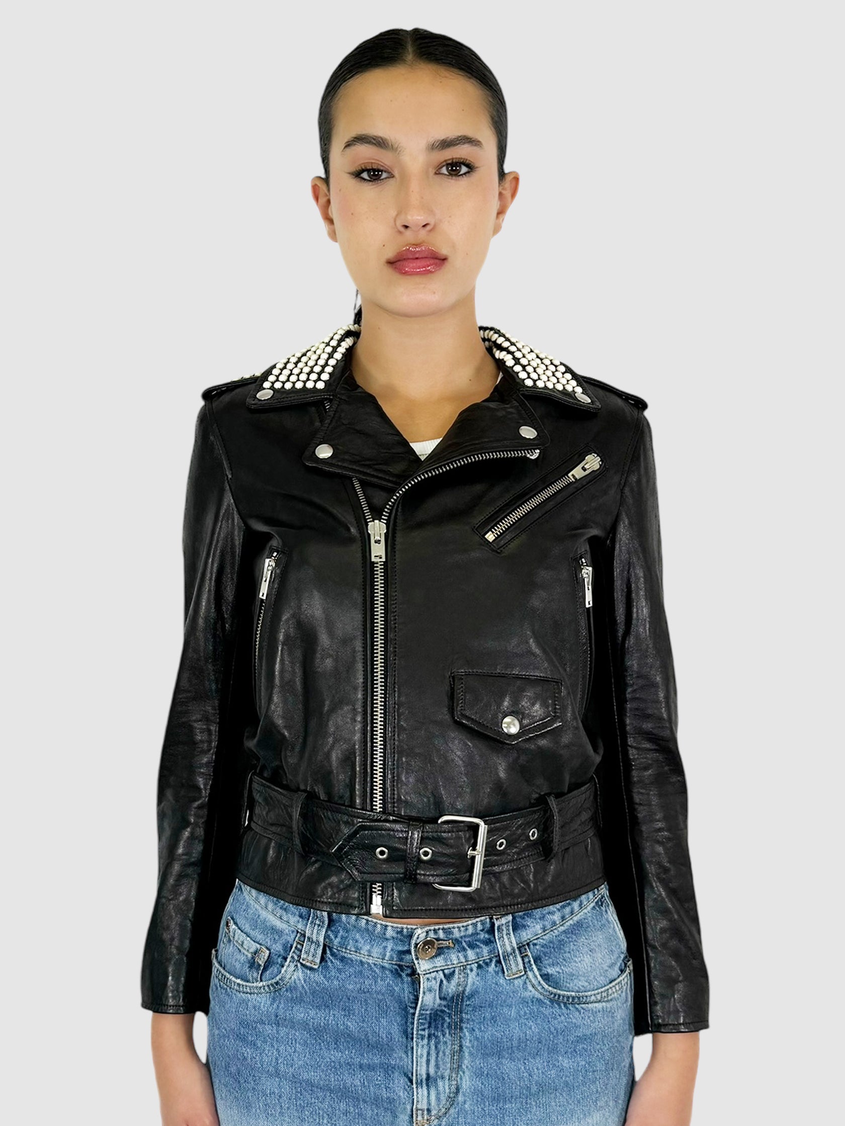 Noreta Studded Leather Moto Jacket - Size 36