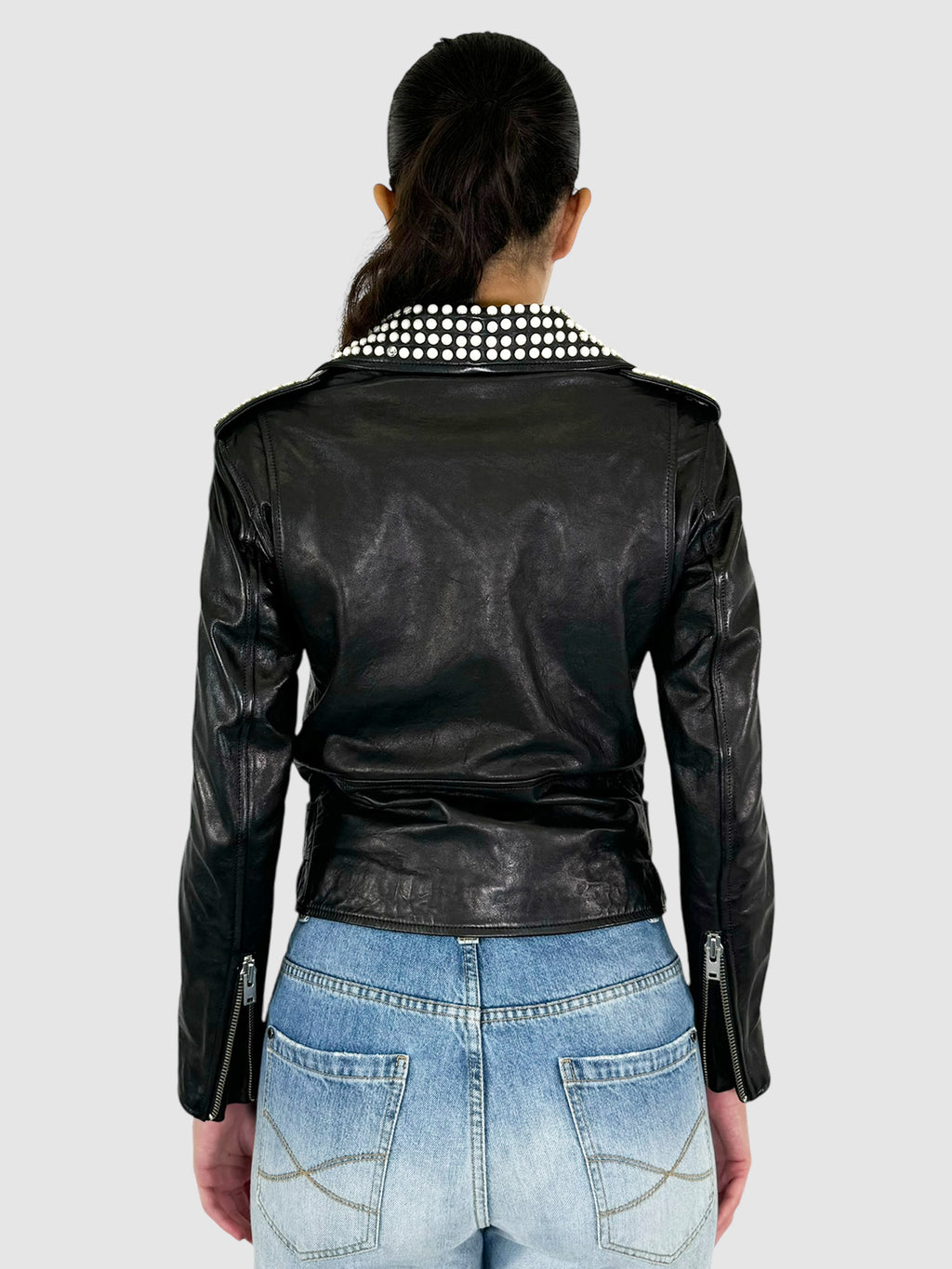 Noreta Studded Leather Moto Jacket - Size 36