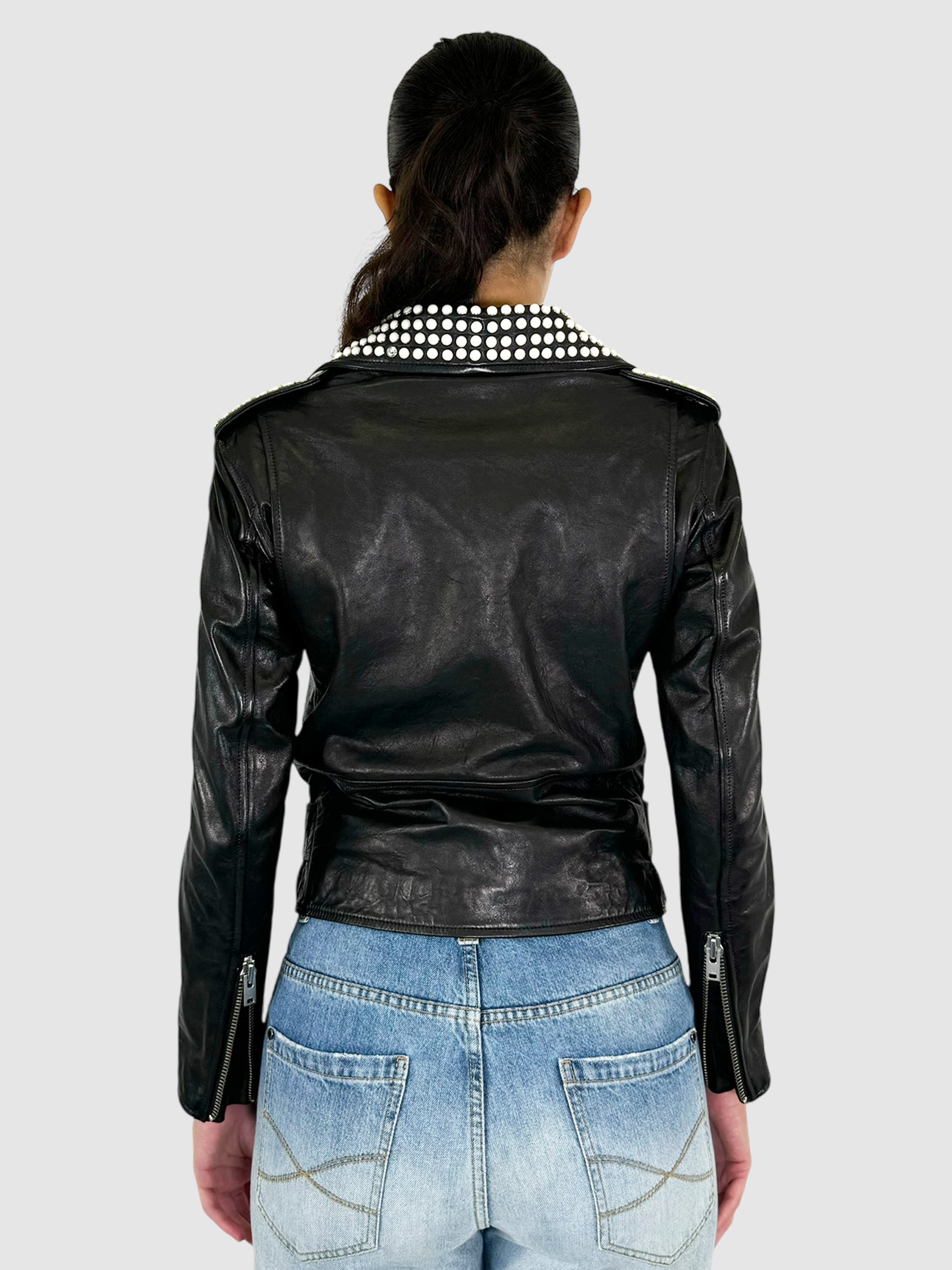 Noreta Studded Leather Moto Jacket - Size 36