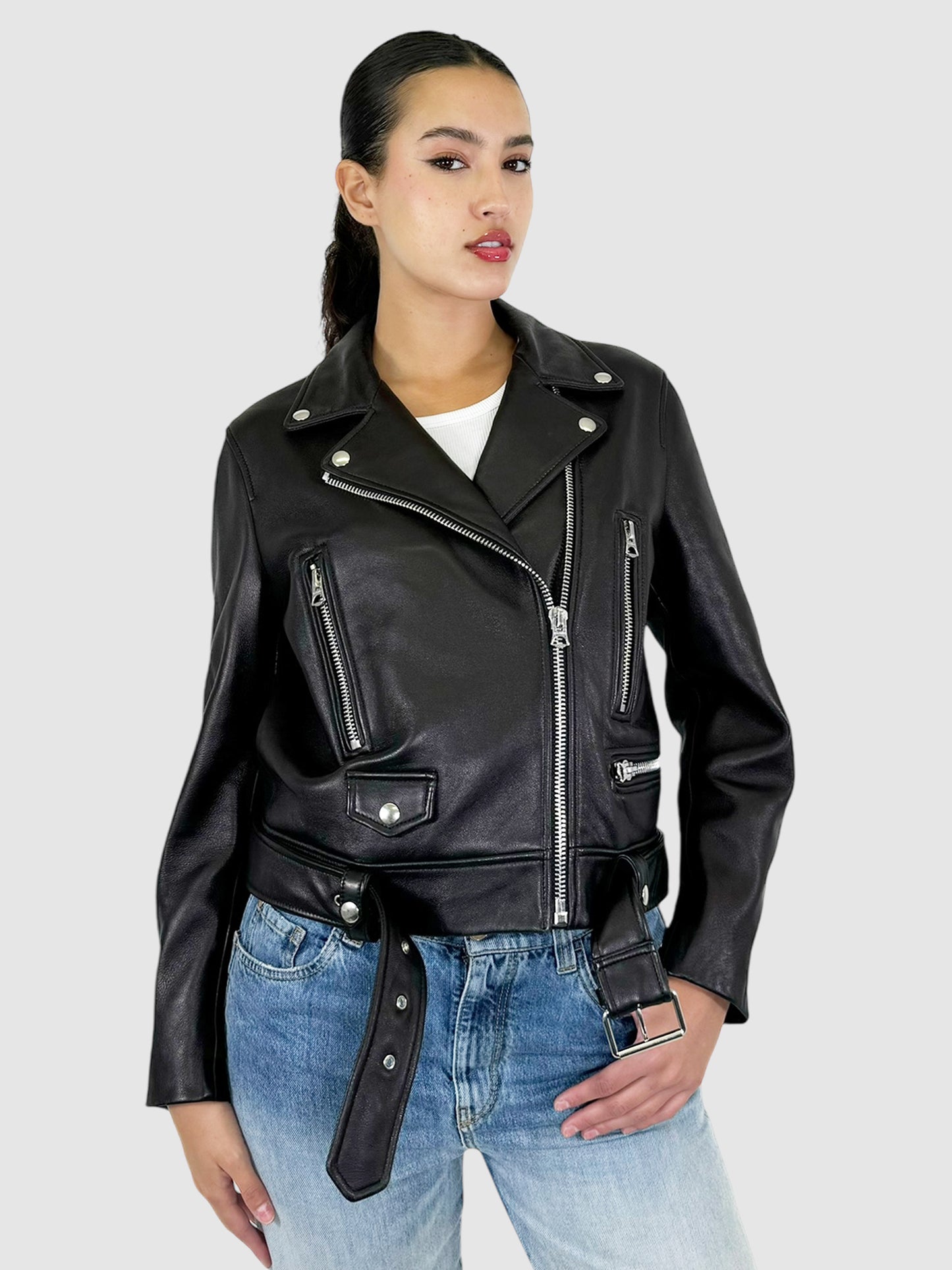 Leather Moto Jacket - Size M