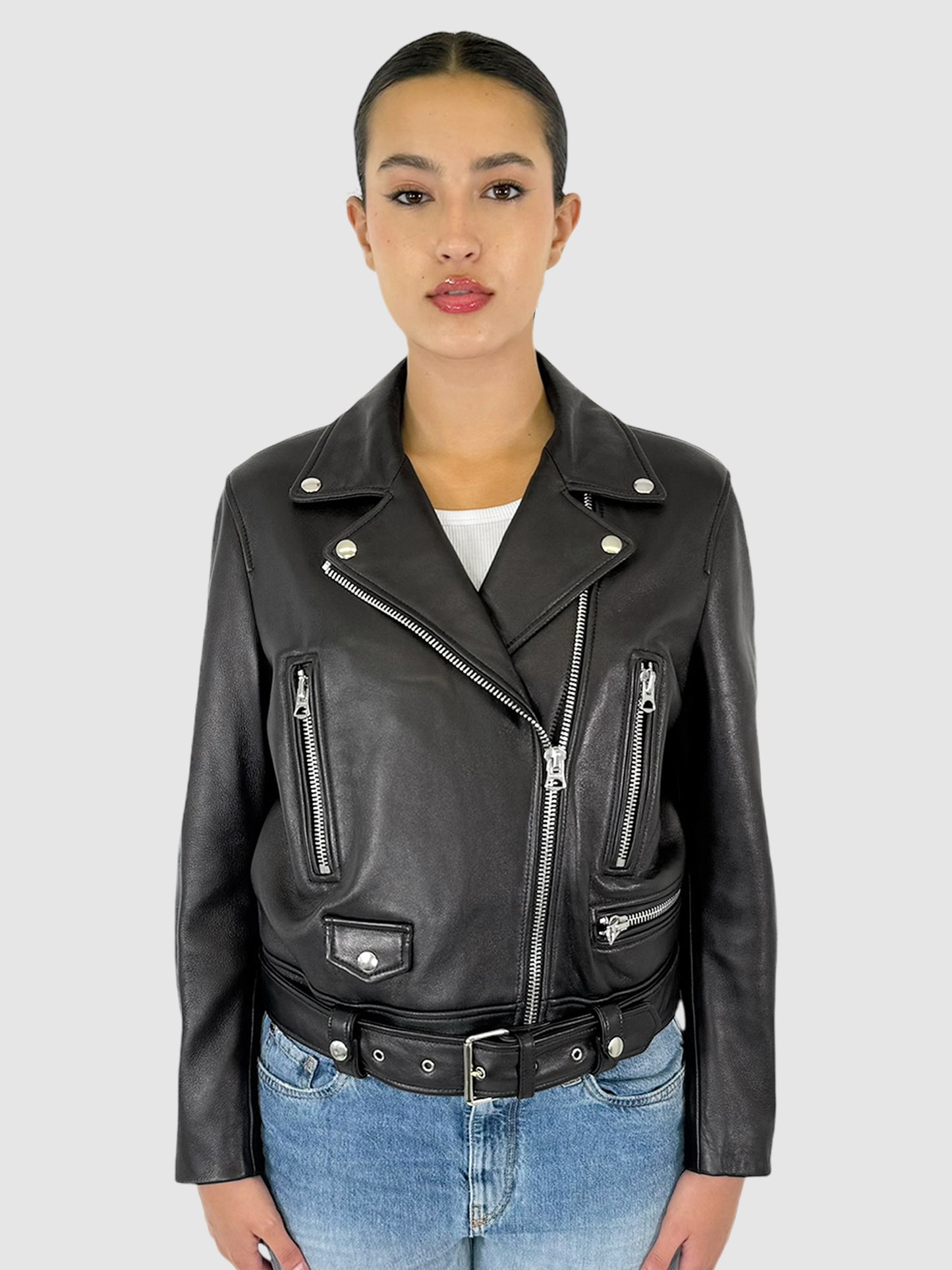 Leather Moto Jacket - Size M